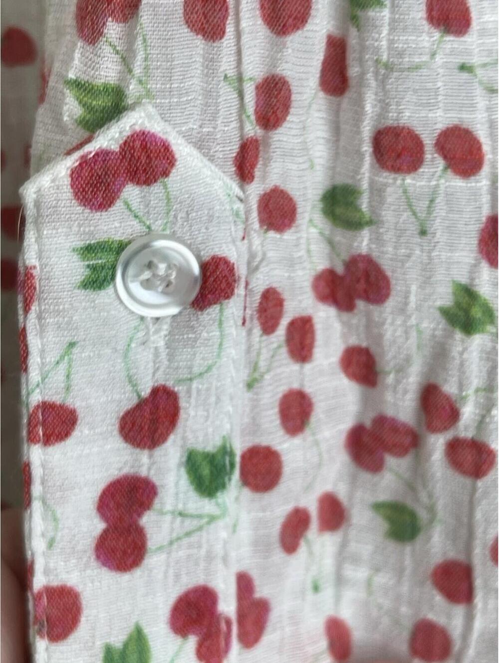 Zac & Rachel Pink Cherry Print Button-Up Top Roll Tab Long Sleeve Medium Fruit - Picture 6 of 6